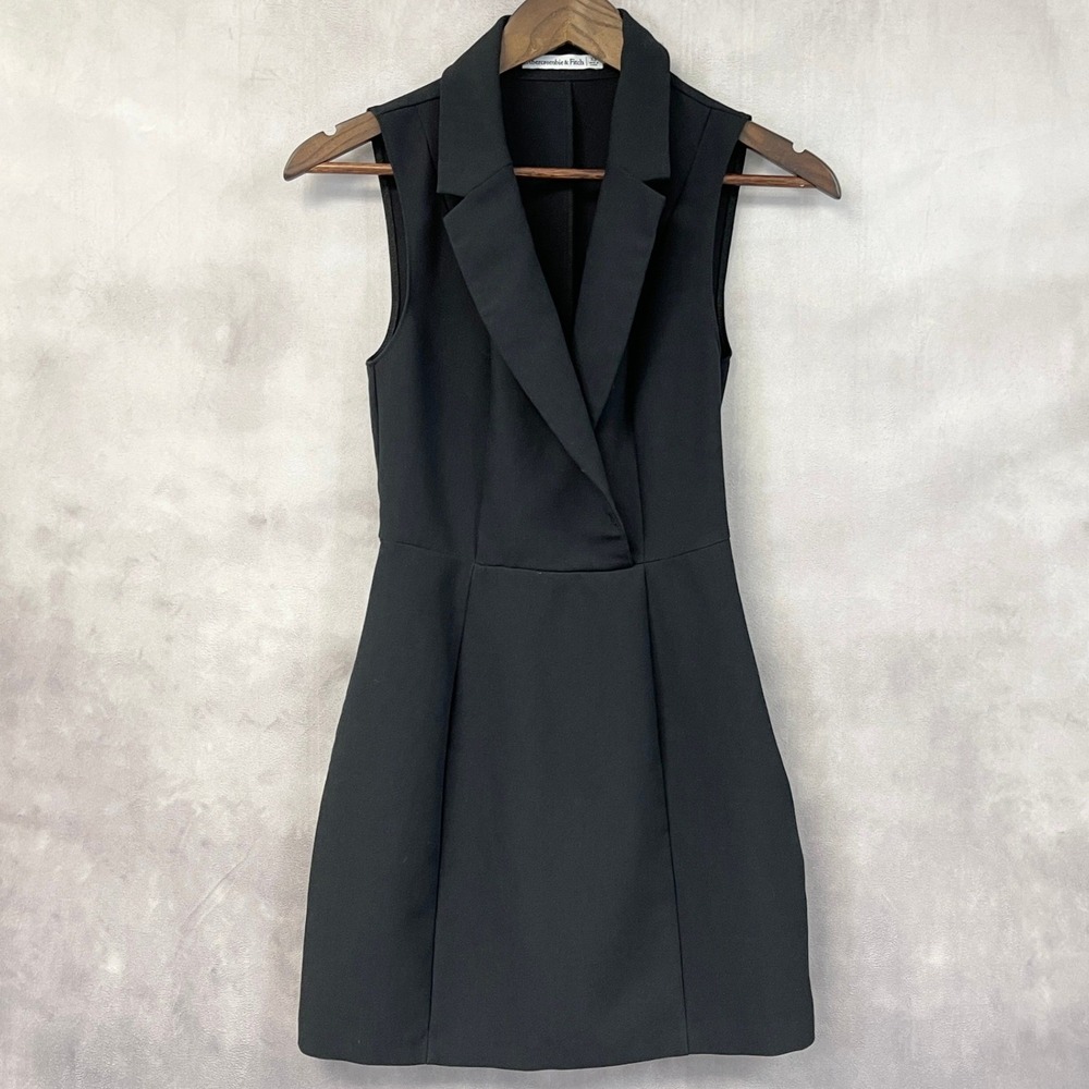 Abercrombie Fitch Blazer Dress Women XS Navy Sleeveless Stretch Preppy Parisian - Picture 13 of 13